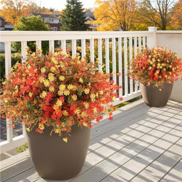 Fall Artificial Flowers for Outdoors 12 Bundles Faux Mums Outdoor - Picture 6 of 7